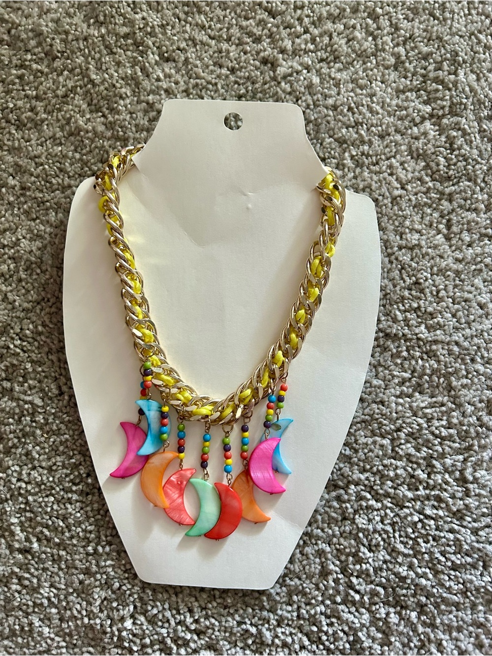 Gold Chain Multicolor Crescent Pendant Necklace - Women Jewelry